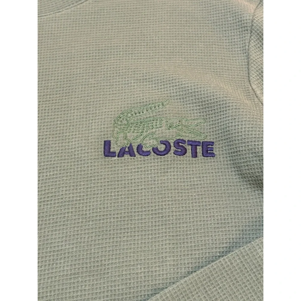 Lacoste Mens Waffle Knit Sleepwear Top Long Sleeve Green Crewneck Size M NWT